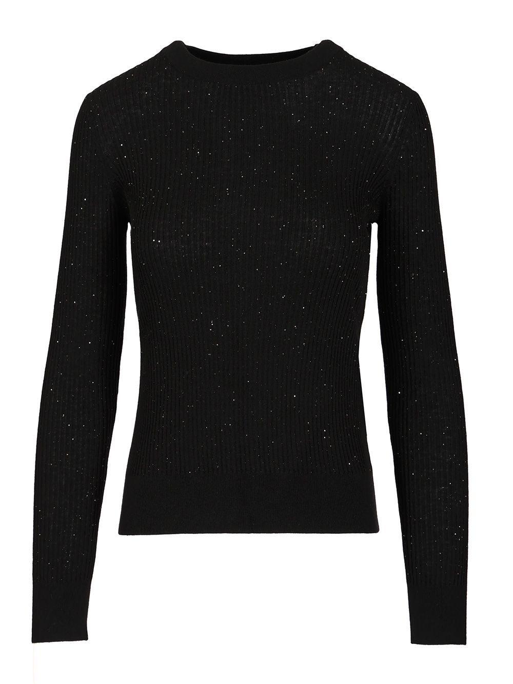 Max Mara Studio Wool And Silk Sequin Sweater Knitwear - Nero | e3f8eb79f1ac4091983405d71b36f9eed670872c