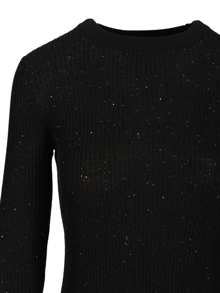 Max Mara Studio Wool And Silk Sequin Sweater Knitwear - Nero | 7da30db71e4b1ab3d19569592e45f3c74646aecc