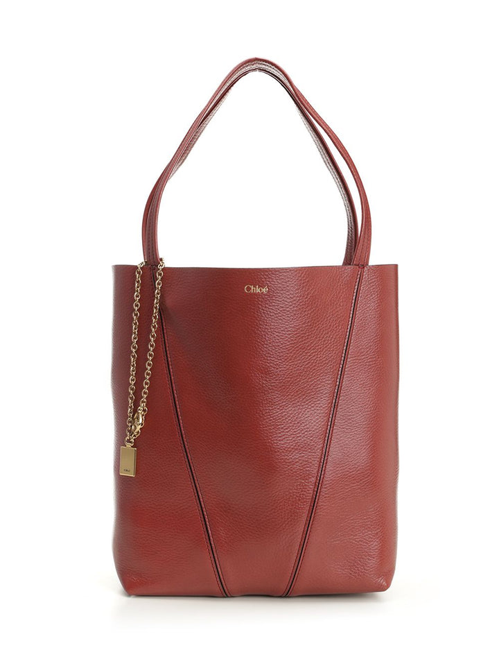 Chloe' Chloé Spin Large Hammered Leather Tote Bag Handbags - Marrone | 10ce22ac8e39643e4d520f60c2aeaab1f21bb9fe
