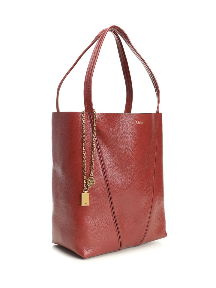 Chloe' Chloé Spin Large Hammered Leather Tote Bag Handbags - Nero | 600732a68d102d56f1db39222cfce2c75de48504