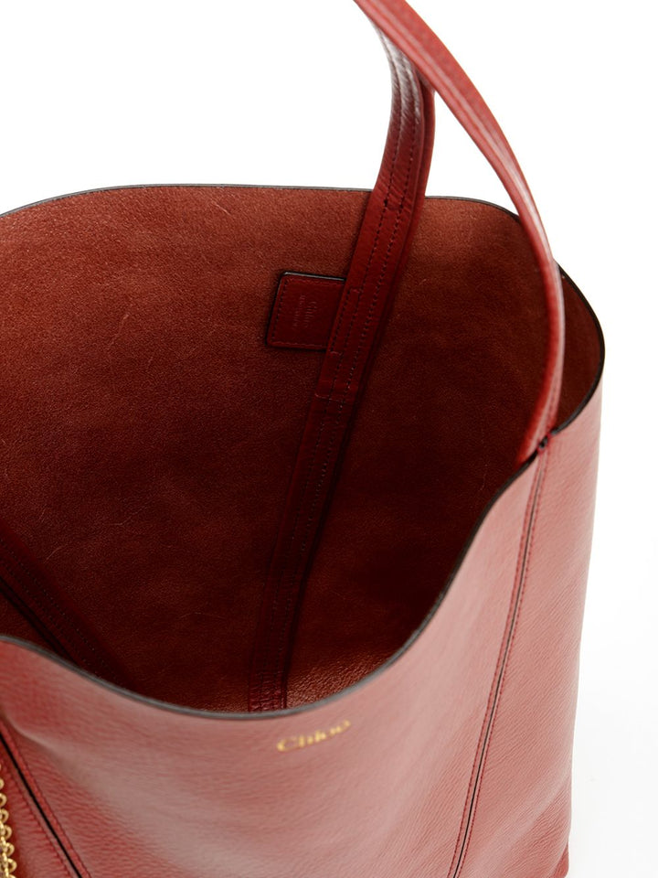 Chloe' Chloé Spin Large Hammered Leather Tote Bag Handbags - Nero | 03521412e2457ee872a5d64bea6b0e05117ff74b