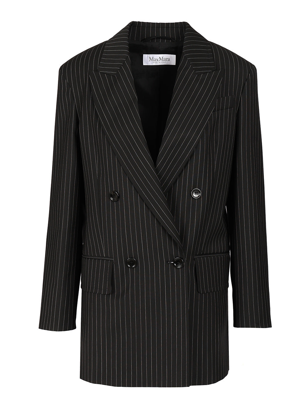 Max Mara Double-Breasted Blazer In Pinstriped Wool Giacche - Nero | 25715864b803fc6fad5da3d5e6bb2dcaf55abb04