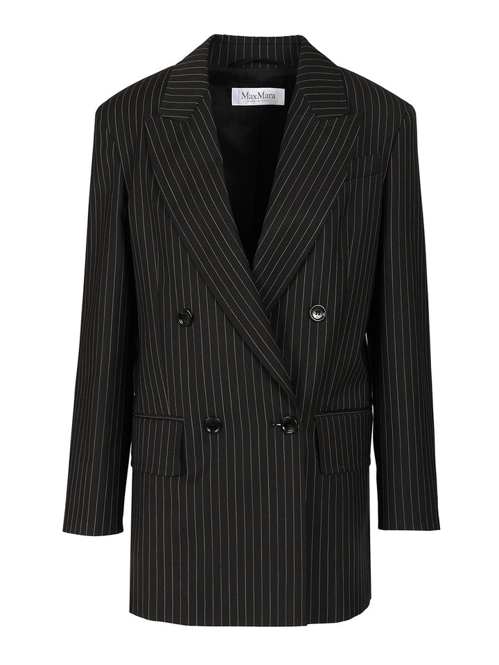 Max Mara Double-Breasted Blazer In Pinstriped Wool Giacche - Nero | 25715864b803fc6fad5da3d5e6bb2dcaf55abb04