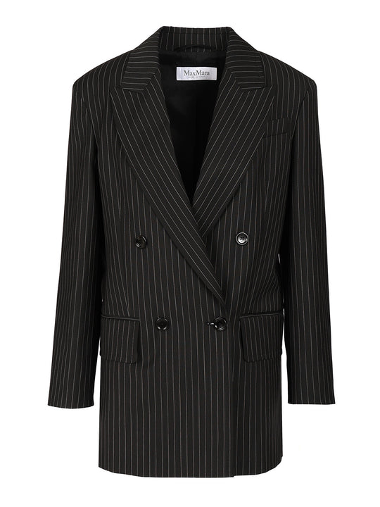 Double-Breasted Blazer In Pinstriped Wool Giacche Nero