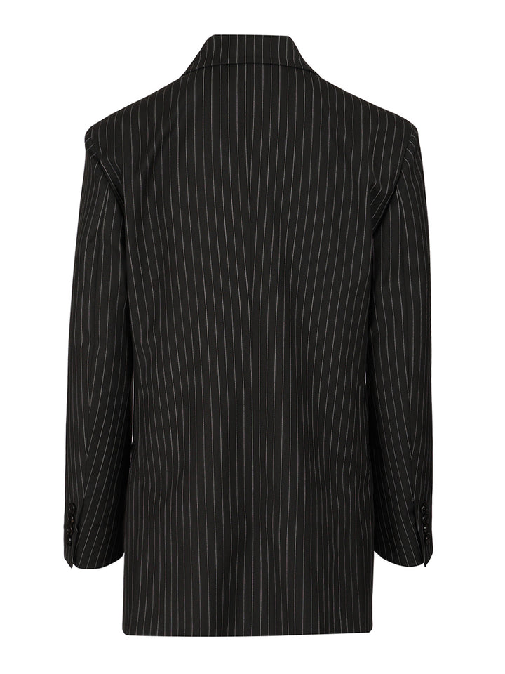 Max Mara Double-Breasted Blazer In Pinstriped Wool Giacche - Nero | 3cc32f31dde68342c6812196e0bdd33e489033f7
