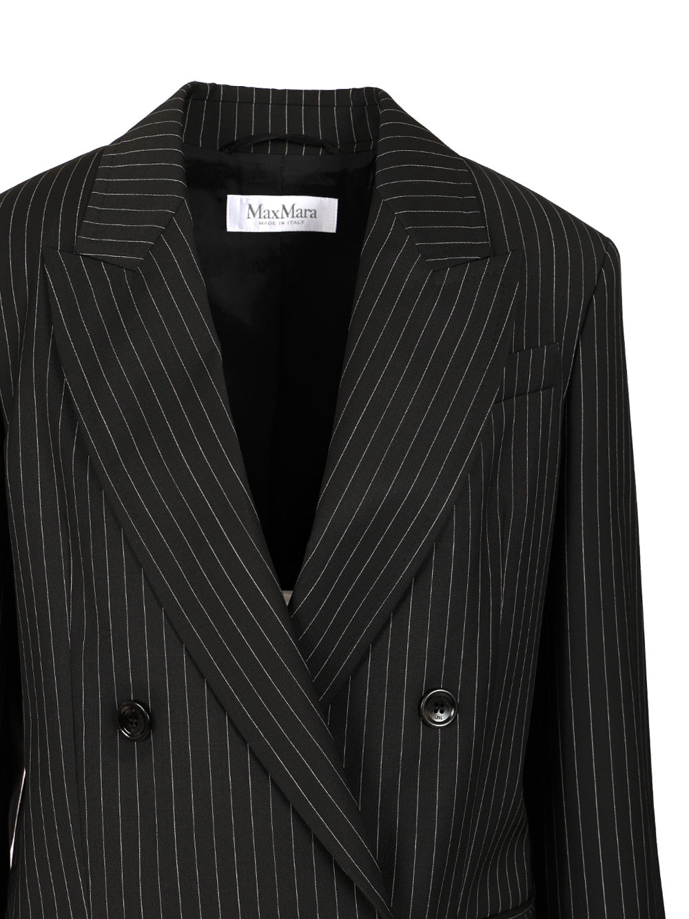 Max Mara Double-Breasted Blazer In Pinstriped Wool Giacche - Nero | d9b978031d870f3c25f5f9b541a4ddd46ae54398