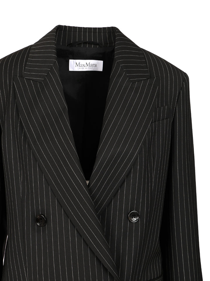 Max Mara Double-Breasted Blazer In Pinstriped Wool Giacche - Nero | d9b978031d870f3c25f5f9b541a4ddd46ae54398