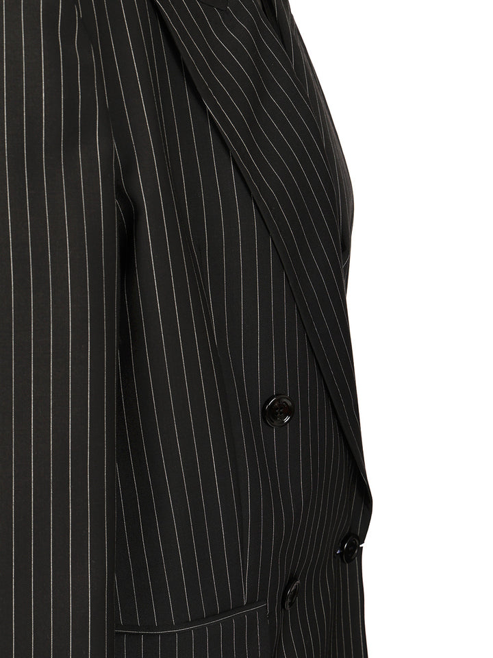 Max Mara Double-Breasted Blazer In Pinstriped Wool Giacche - Nero | 50ab9bf2ef008fcb2b22f771093e0706b0909236