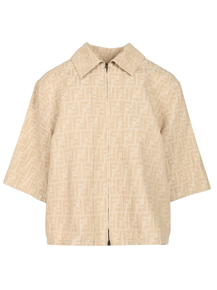 Fendi Ff Chambray Jacket Giacche - Beige | f9a79e4f0afceae8b6145437fc5a886f10113652