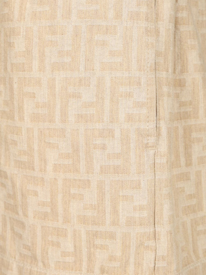 Fendi Ff Chambray Shorts Trousers - Beige | e4a78c32cfcb6758c8535dec9ab116b3d188de60