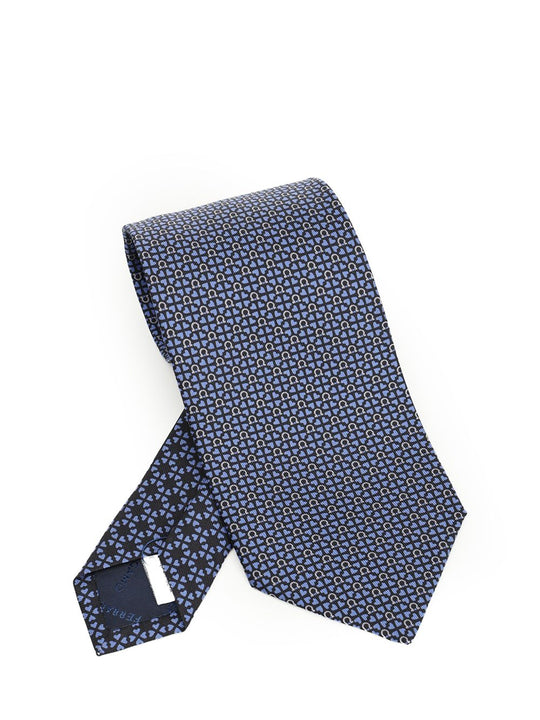 Silk Tie With Gancini And Hearts Print Ties And Bow Ties Blu