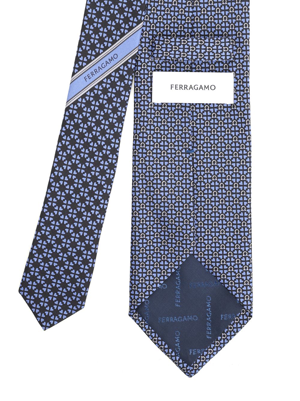 Ferragamo Silk Tie With Gancini And Hearts Print Ties And Bow Ties - Blu | 95f7b3408ad580f5a9443e50b3b674479968b591