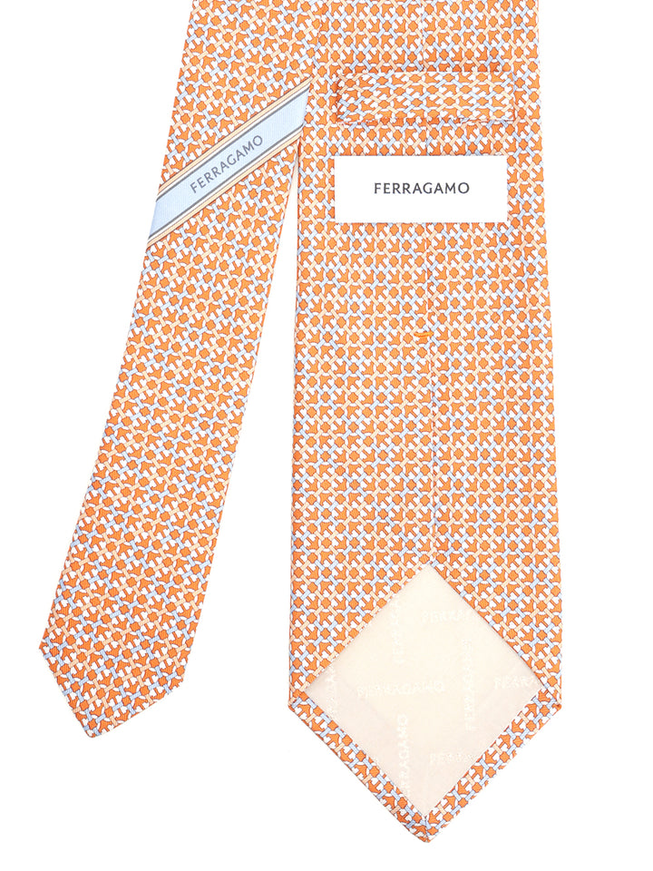 Ferragamo Gancini Print Silk Tie Ties And Bow Ties - Arancione | 664ad4364c276f555930e939842b63a206245050
