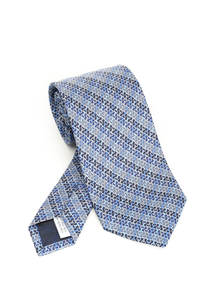 Ferragamo Gancini Chain Print Silk Tie Ties And Bow Ties - Blu | 8653ae8a686b4f13de9793f51215442ce9cf7cfd
