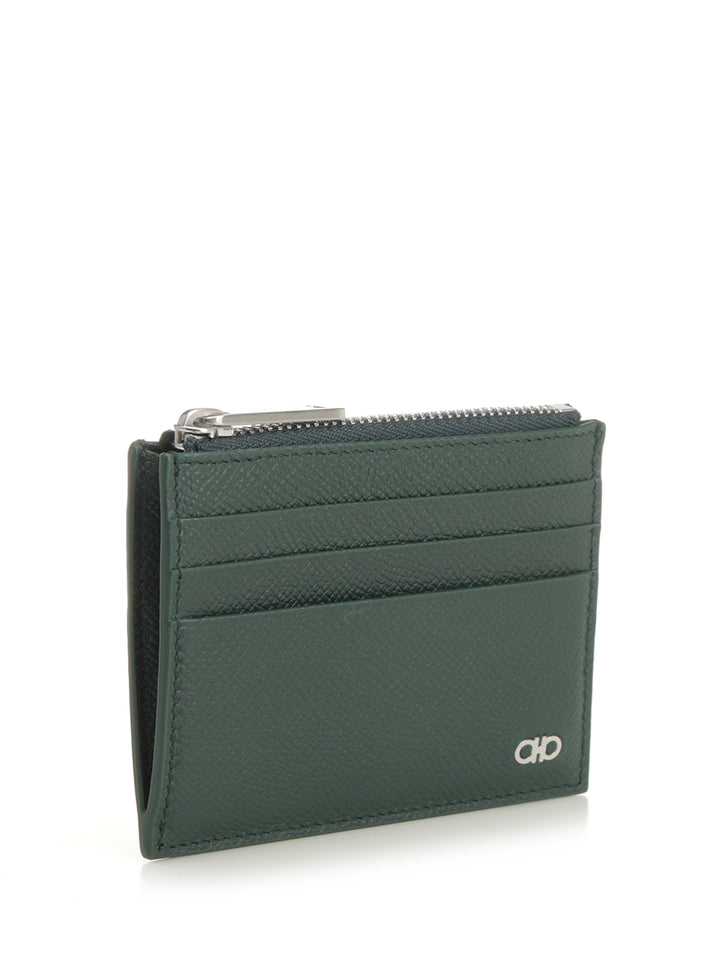 Ferragamo Card Holder With Zip Wallets - Verde | 68329d26a47012cbc21daa241f9c913ef9693535