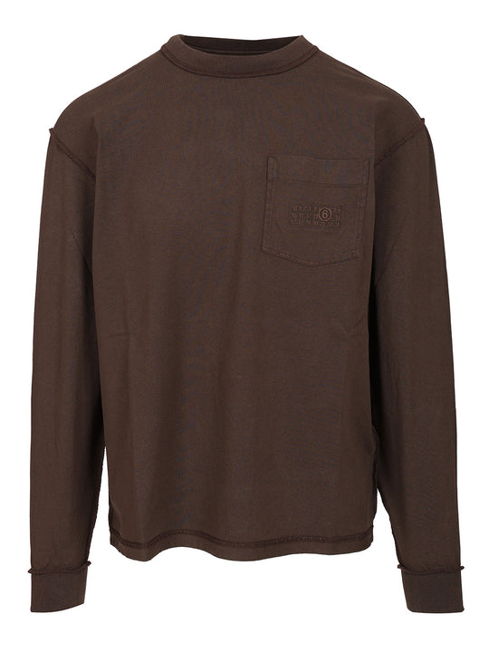 Long-Sleeved Cotton T-Shirt Sweatshirts Marrone