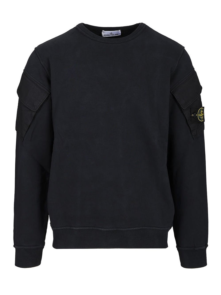 Stone Island Crewneck Sweatshirt In Brushed Organic Cotton Sweatshirts - Blu | 523c9cbf79c0a04fa4e1fa7e81c40d7dde4e7b4a