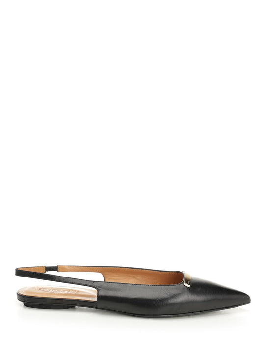 Leather Slingback Ballerina Scarpe Basse Nero