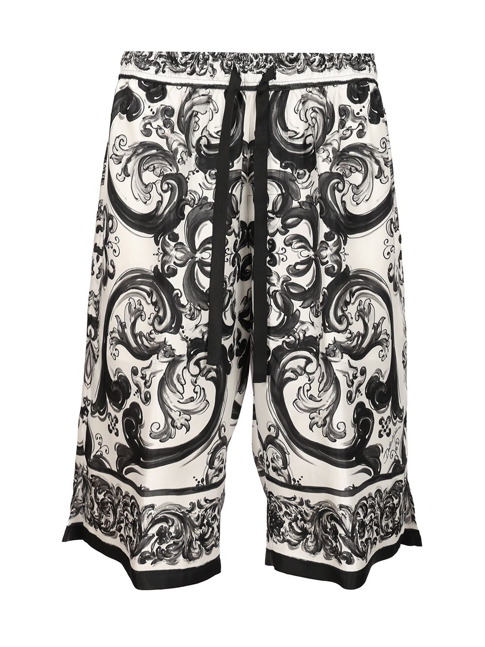 Dolce & Gabbana Bermuda Shorts In Silk With Majolica Print Trousers - Nero | 5bb8dbe7335df9102c410b949f45490974980b79