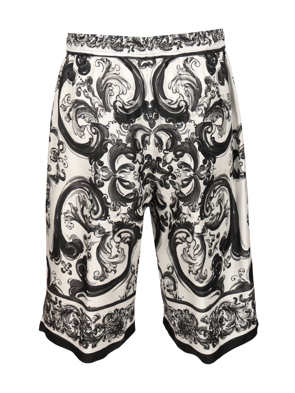 Dolce & Gabbana Bermuda Shorts In Silk With Majolica Print Trousers - Nero | cbd8597bd7c6f99518b4a4adbc873d0ee64f8988