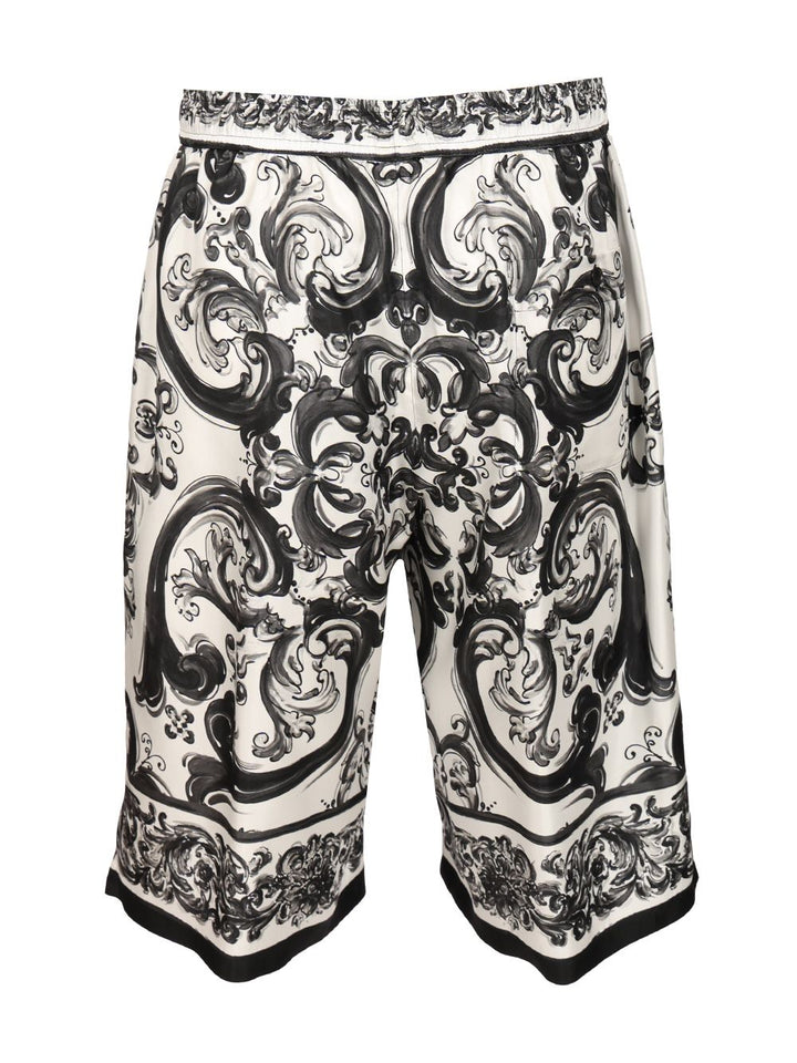 Dolce & Gabbana Bermuda Shorts In Silk With Majolica Print Trousers - Nero | cbd8597bd7c6f99518b4a4adbc873d0ee64f8988
