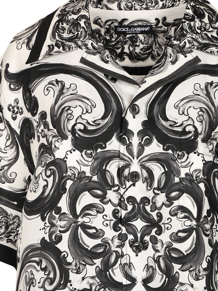 Dolce & Gabbana Hawaiian Shirt In Silk Twill With Maiolica Print Shirts - Nero | 85f59f874510c3d7beab5f0aed3172216957db89