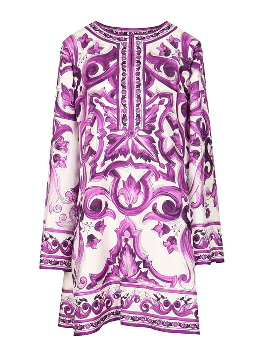 Maiolica Print Twill Dress Abiti Violet