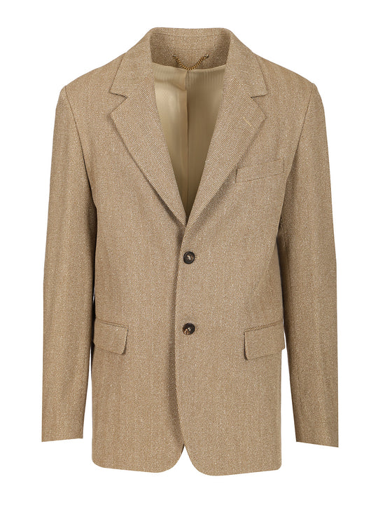 Single-Breasted Chevron Linen Blend Blazer Giacche Multicolor