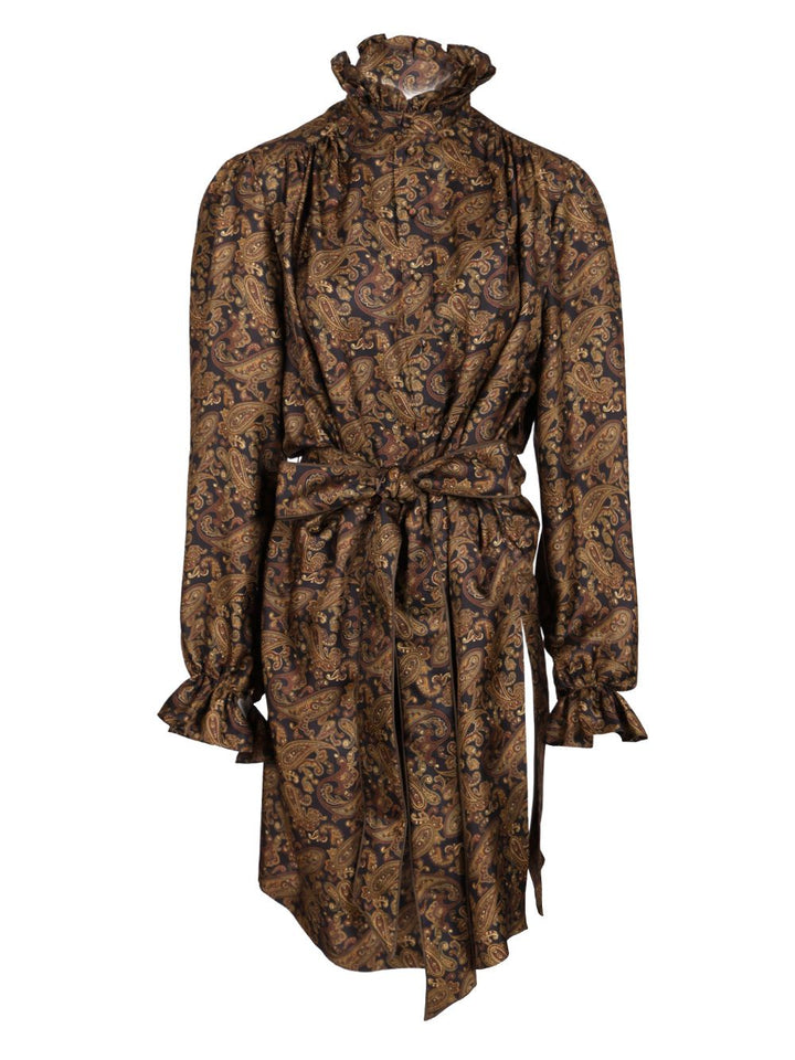 Saint Laurent Paisley Pattern Silk Twill Dress Abiti - Marrone | 75239305a37af4ca8dc5337ca355d20929648986