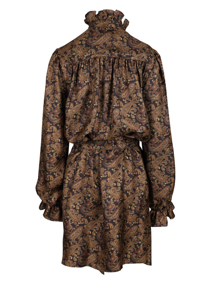 Saint Laurent Paisley Pattern Silk Twill Dress Abiti - Marrone | f94997d95dfbd45630376acdd80bbff8a52e1a63