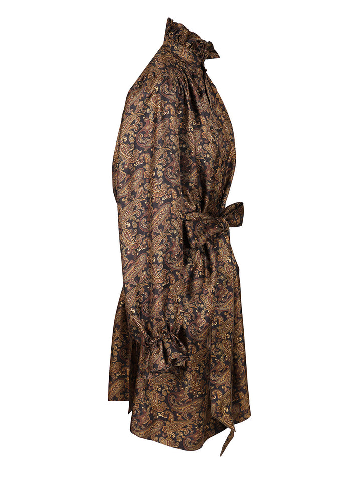 Saint Laurent Paisley Pattern Silk Twill Dress Abiti - Marrone | 7d09c85899d9ad1f80a563abf38d98709fde343c