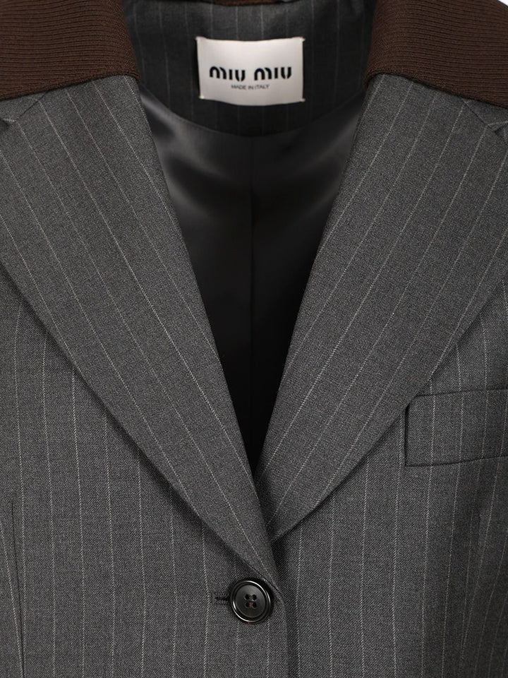 Miu Miu Tailored Single-Breasted Blazer Giacche - Grey | 9dbb850dcc30e1b213b4b755afb37c75ab10a28e