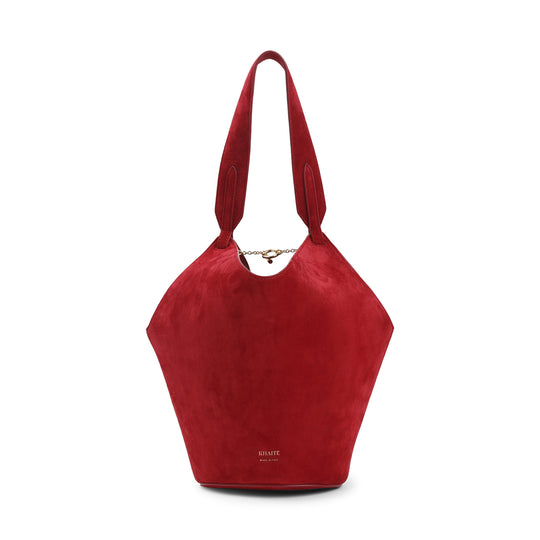 Ruby Red Baby Calfskin Lotus Mini Tote Bag