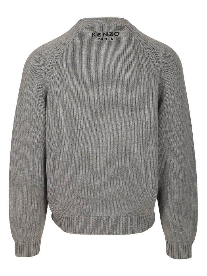 Kenzo Crew Neck Sweater In Cotton And Wool Knitwear - Grey | f0ccba8385883fb3706eafb0393aedb830ee9498