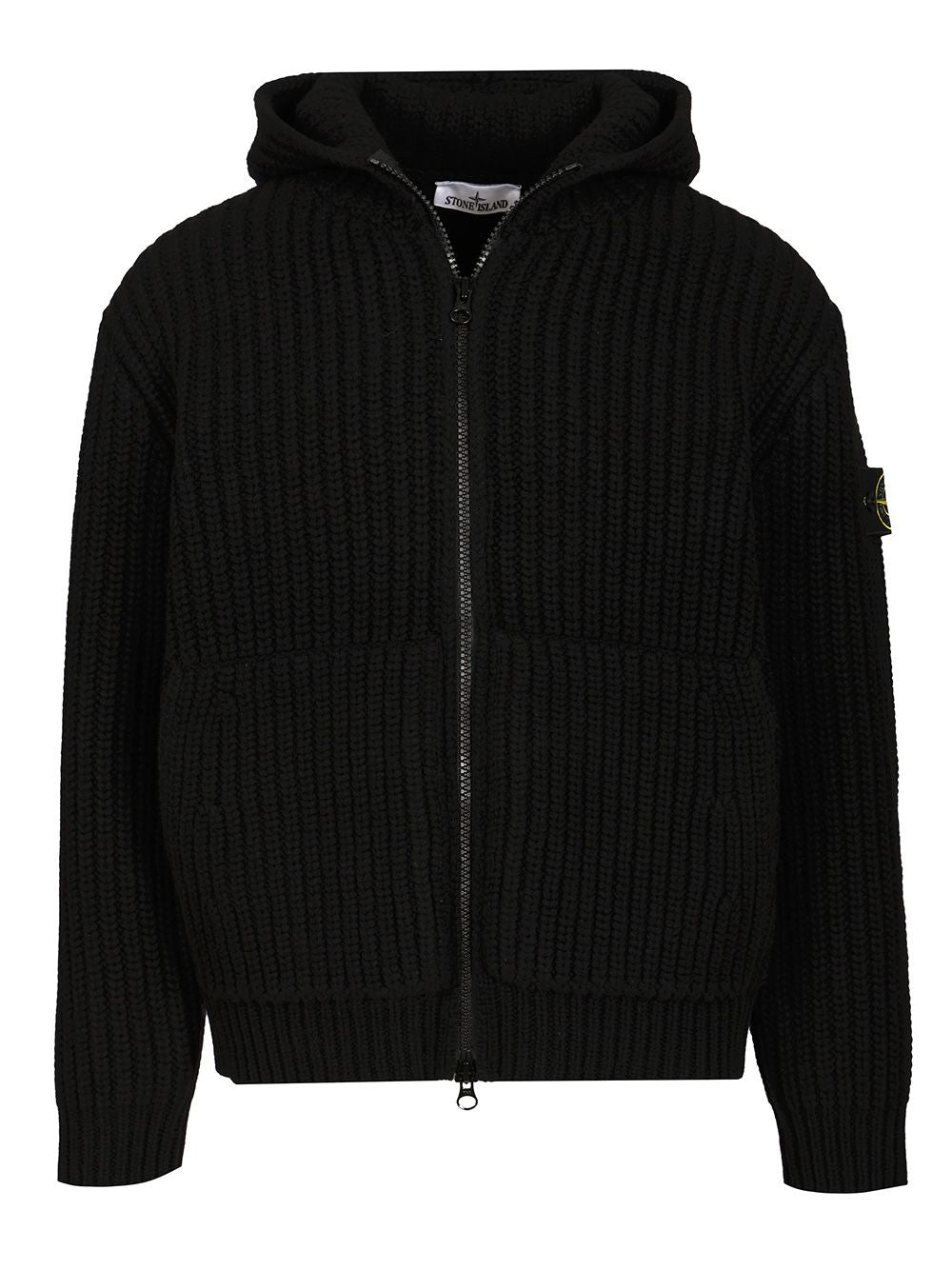Stone Island Wool And Cashmere Hooded Cardigan Knitwear - Nero | 5932e7a6bdeacce1e57308f5cf44e4044c6eca9b