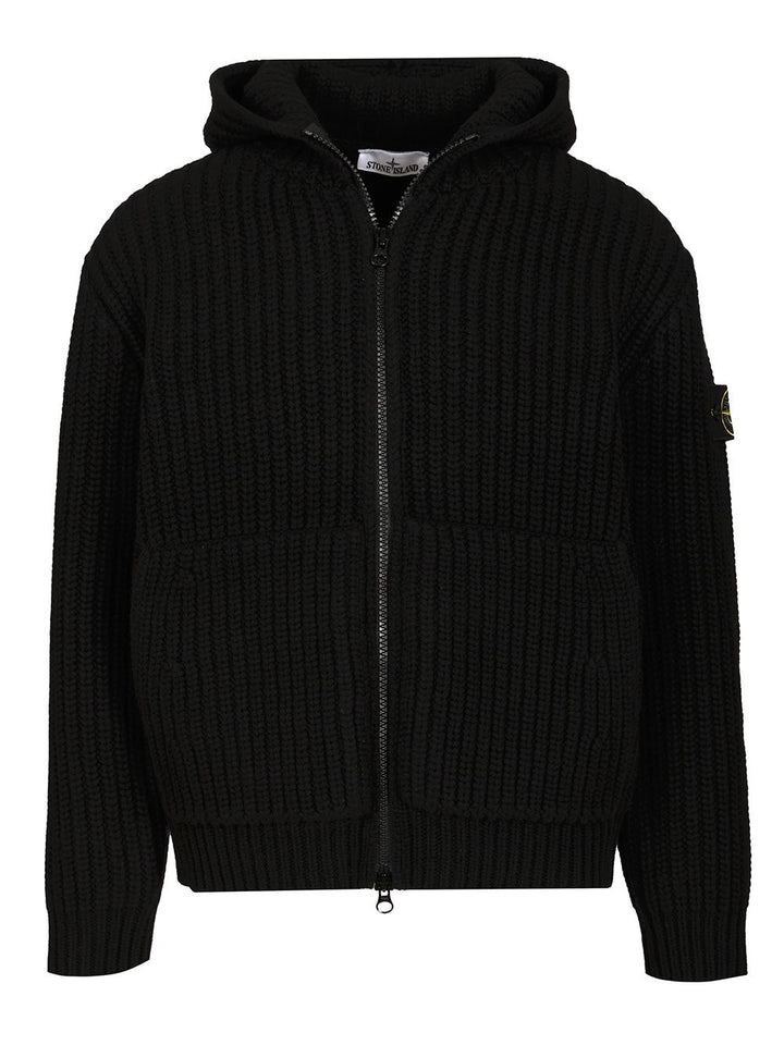 Stone Island Wool And Cashmere Hooded Cardigan Knitwear - Nero | 5932e7a6bdeacce1e57308f5cf44e4044c6eca9b