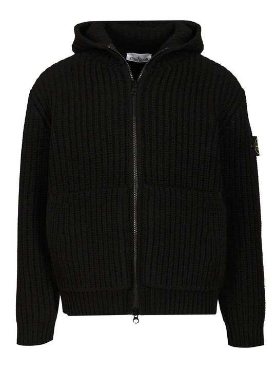 Wool And Cashmere Hooded Cardigan Knitwear Nero