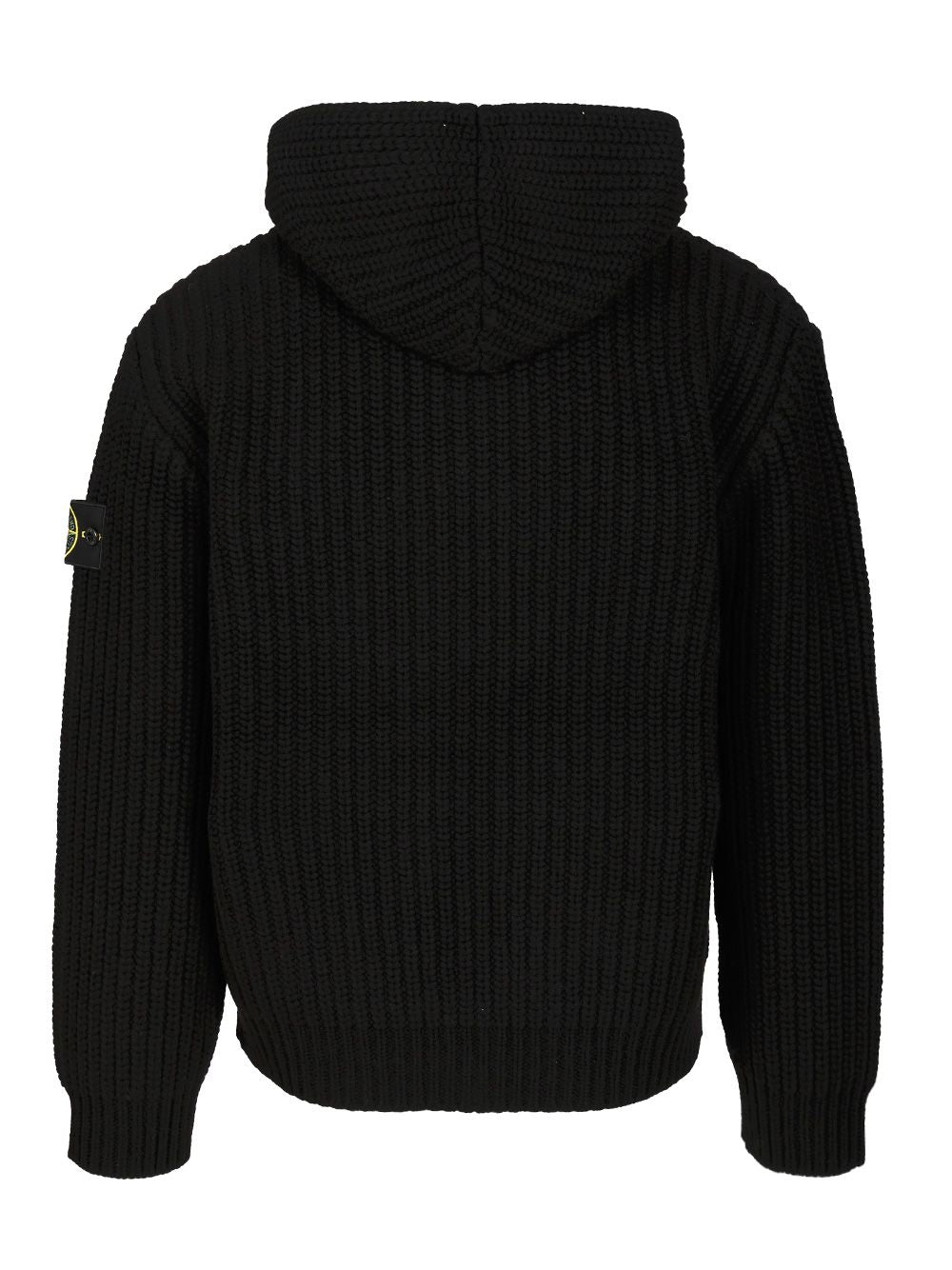 Stone Island Wool And Cashmere Hooded Cardigan Knitwear - Nero | 535350f47941f95ad7a4447d13062f56907a949d