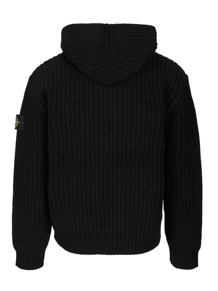 Stone Island Wool And Cashmere Hooded Cardigan Knitwear - Nero | 535350f47941f95ad7a4447d13062f56907a949d