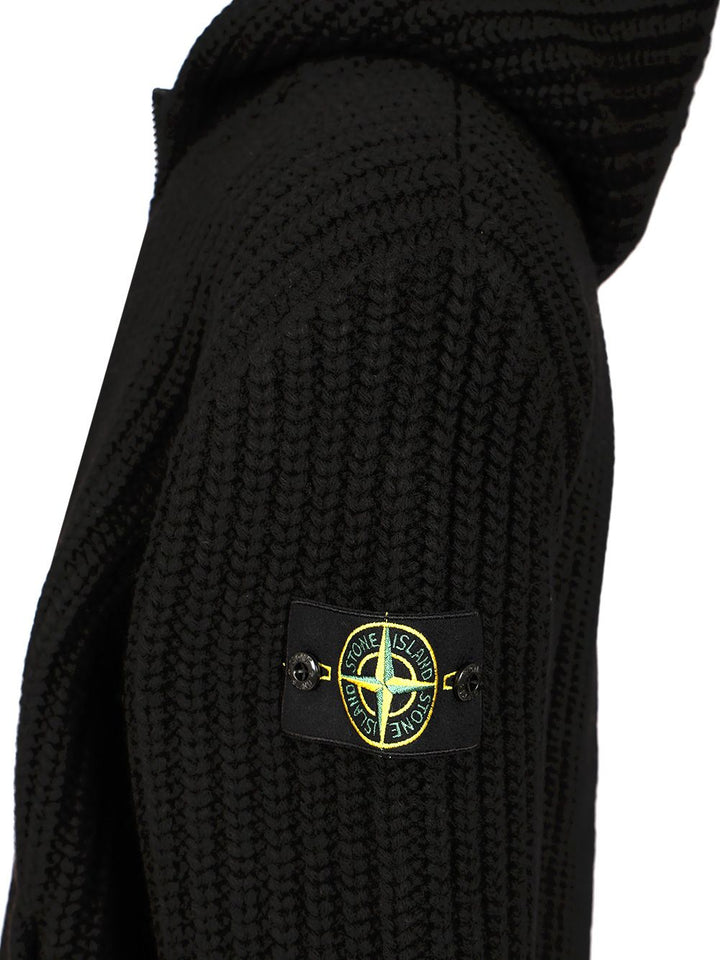 Stone Island Wool And Cashmere Hooded Cardigan Knitwear - Nero | a0683221815ae39935bc20e1990ef8b8182ae8db