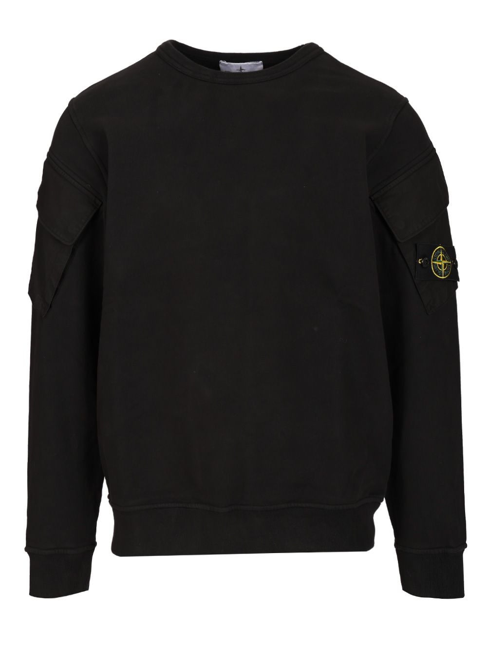 Stone Island Crewneck Sweatshirt In Brushed Organic Cotton Sweatshirts - Nero | 4dba2fc250bdd8e45445cebf409cabebc292eab1
