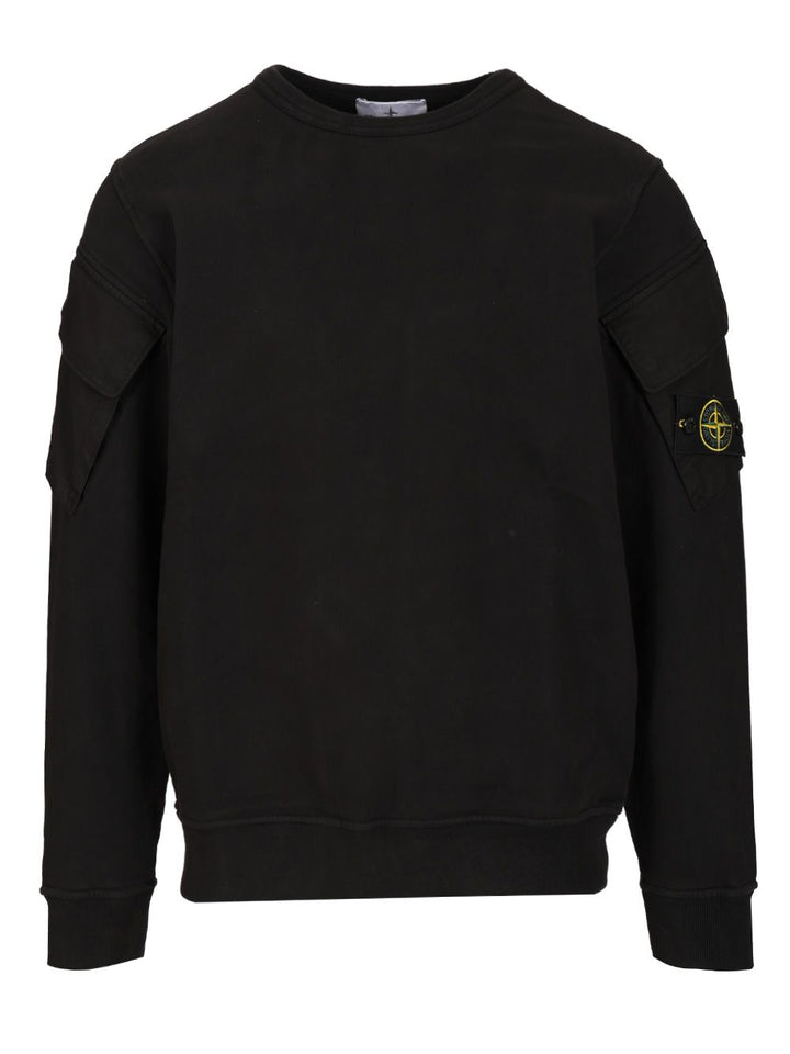 Stone Island Crewneck Sweatshirt In Brushed Organic Cotton Sweatshirts - Nero | 4dba2fc250bdd8e45445cebf409cabebc292eab1