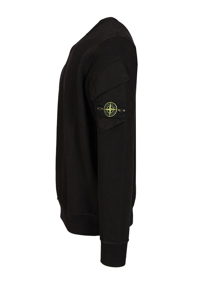 Stone Island Crewneck Sweatshirt In Brushed Organic Cotton Sweatshirts - Nero | 57eb76b082512af36ebafda335f924f6eafa7c47
