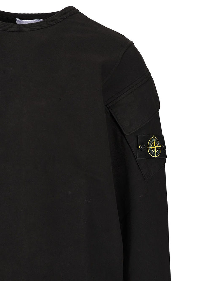 Stone Island Crewneck Sweatshirt In Brushed Organic Cotton Sweatshirts - Nero | afa127d267cefa77e60c8e94d277a4b96d1064b2