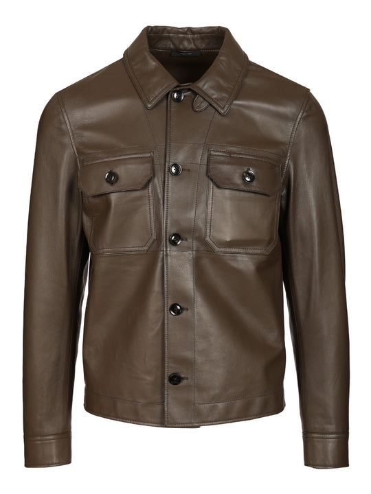Unlined Leather Jacket Shirts Marrone