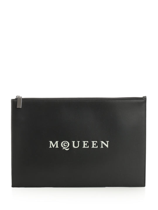 Mcqueen Black Leather Clutch Small Leather Goods Nero
