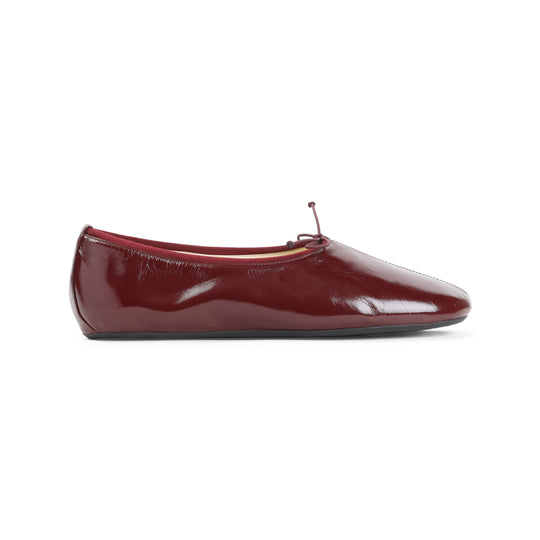 Red Gathered Flat Calf Leather Ballerinas