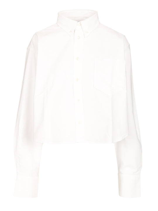 Oversized Cropped Shirt Knitwear Bianco