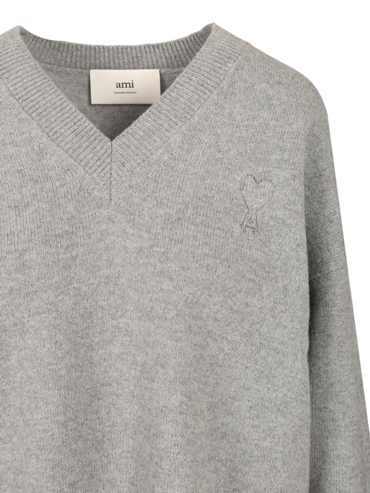 Ami V-Neck Sweater Knitwear - Grey | 97fb773474467f7edb4327d8e699b1c19691b6ee