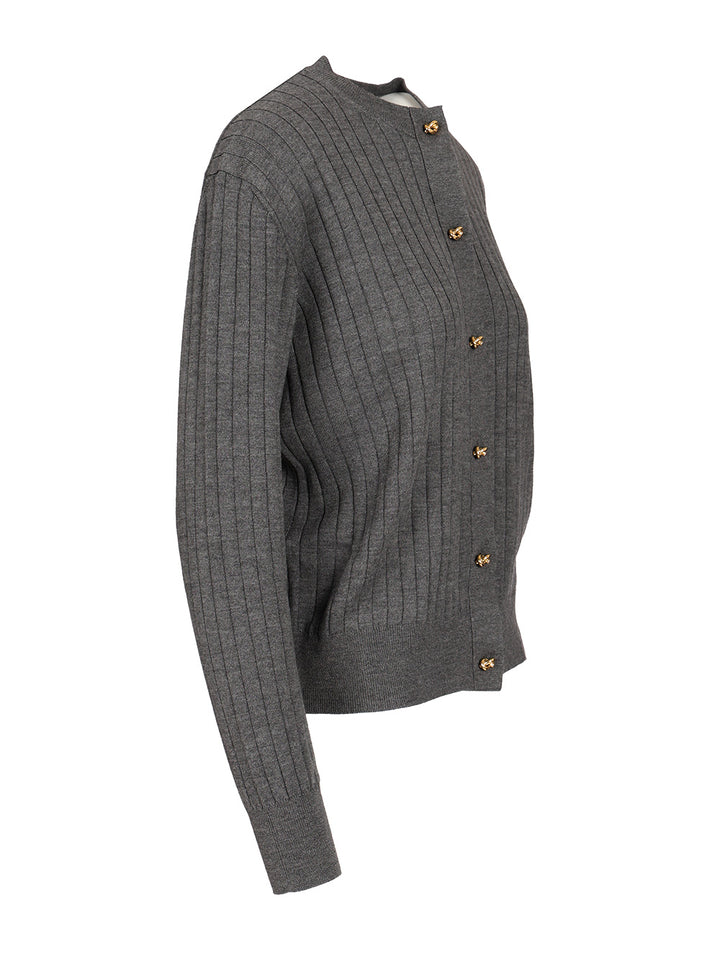 Bottega Veneta Ribbed Wool Cardigan Knitwear - Grey | 20197c69e8ac4a7f677815d9d10164179ba7474c